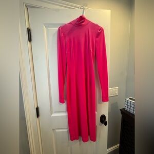 Dolce & Gabbana Long Sleeve Hot Pink Velvet Midi Dress